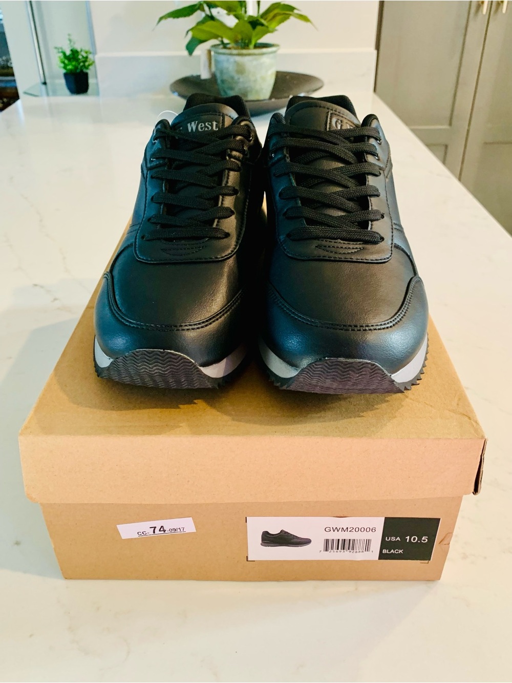 Men's Black Athletic Leather-Look Sneakers